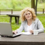 Business Lady Using Laptop In Park