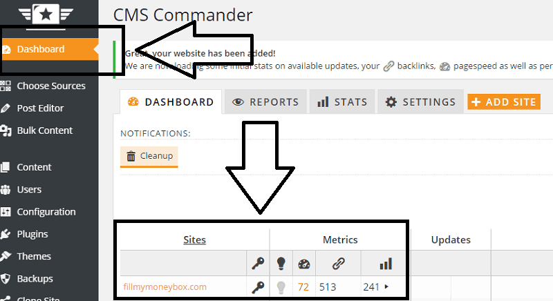 CMS Commander dashboard screenshot