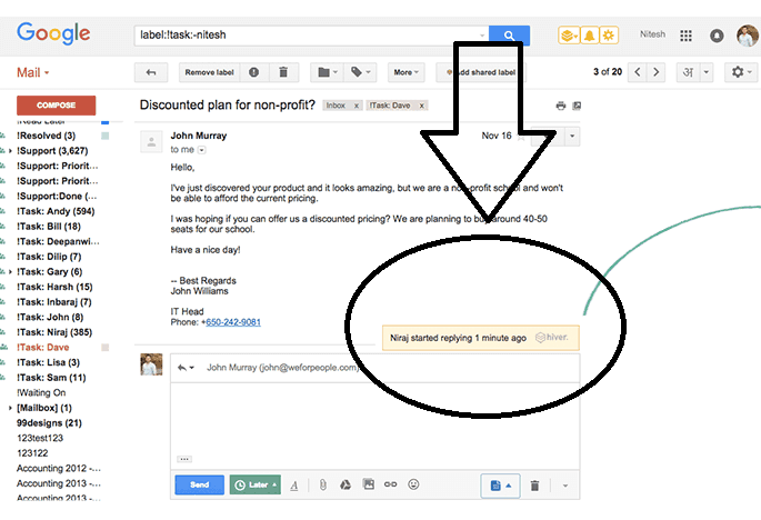 collision detection feature with Hiver at Gmail