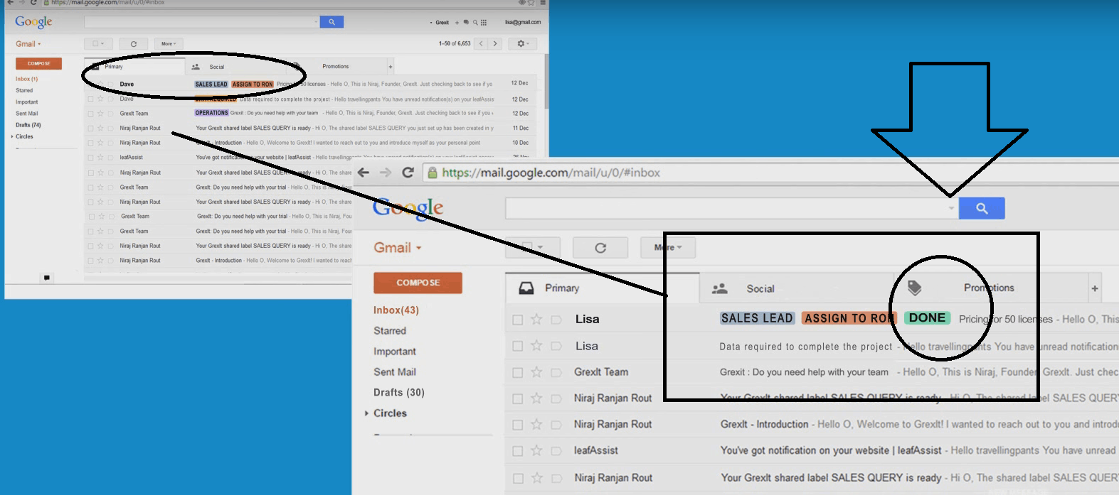 example of Hiver shared labels with Gmail