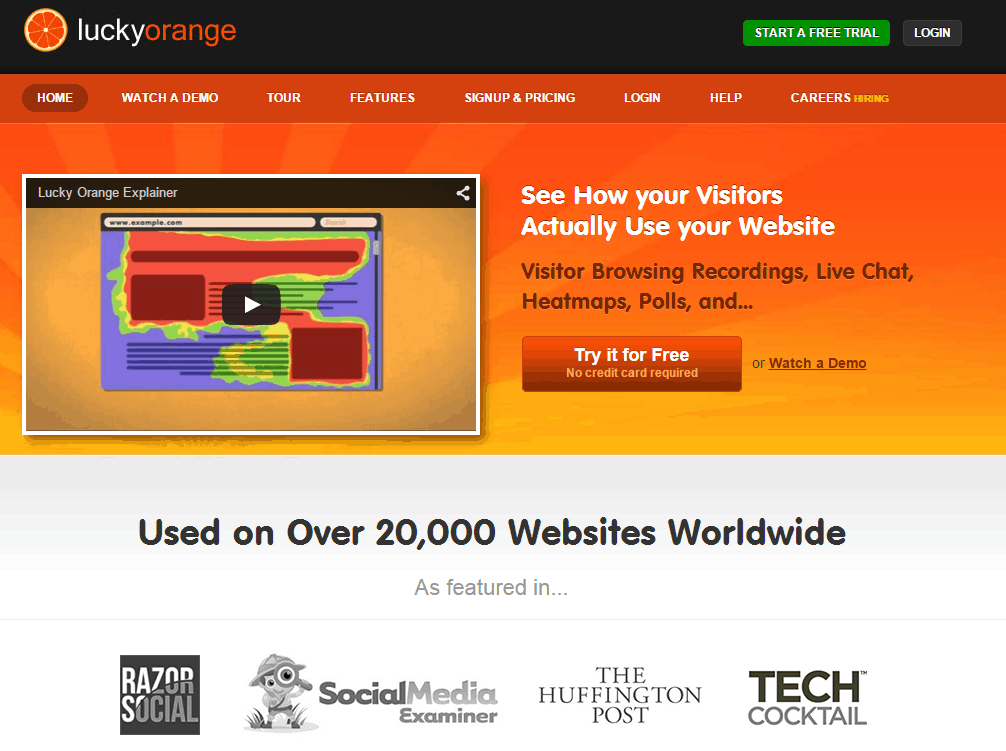 luckyorange homepage screenshot