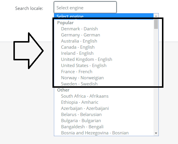 selecting engine at Tiny Ranker