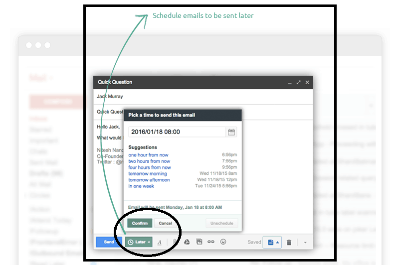send later feature with Hiver at Gmail