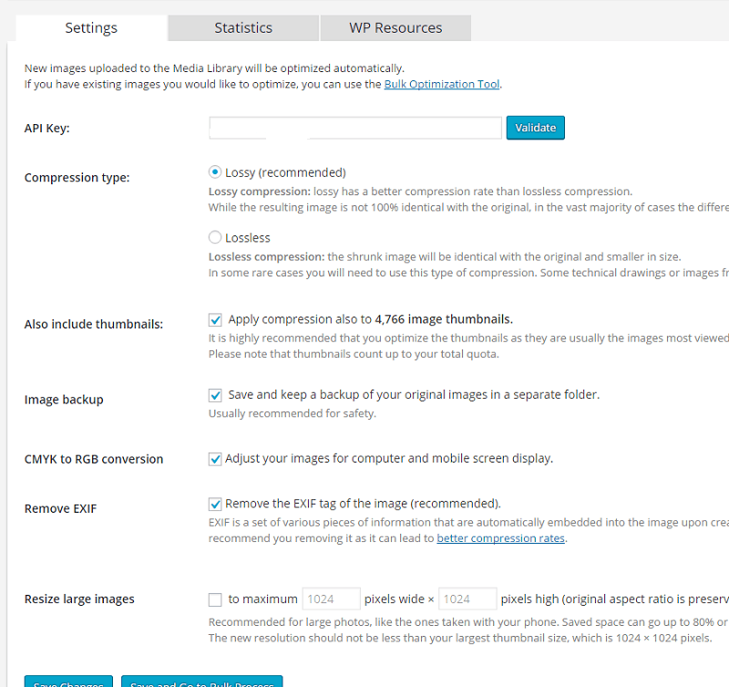 Standard configuration of ShortPixel plugin