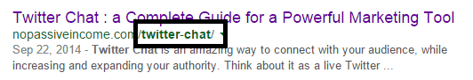 Twitter Chat URL optimized with keywords at NoPassiveIncome post