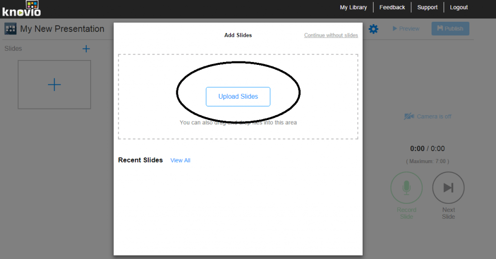 upload slides to start a new presentation with knovio